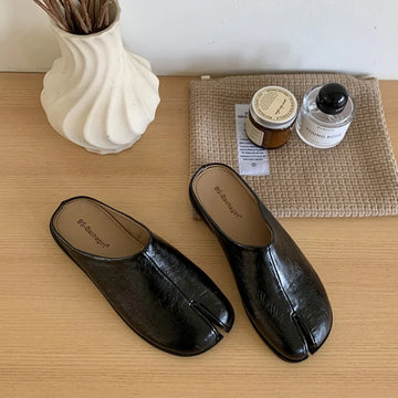 Xajzpa Women Split Toe Fur Slippers Tabi Ninja Slip On Flats Round Toe Shallow Lazy Boat Slingback Mules Shoes Soft Warm Loafe